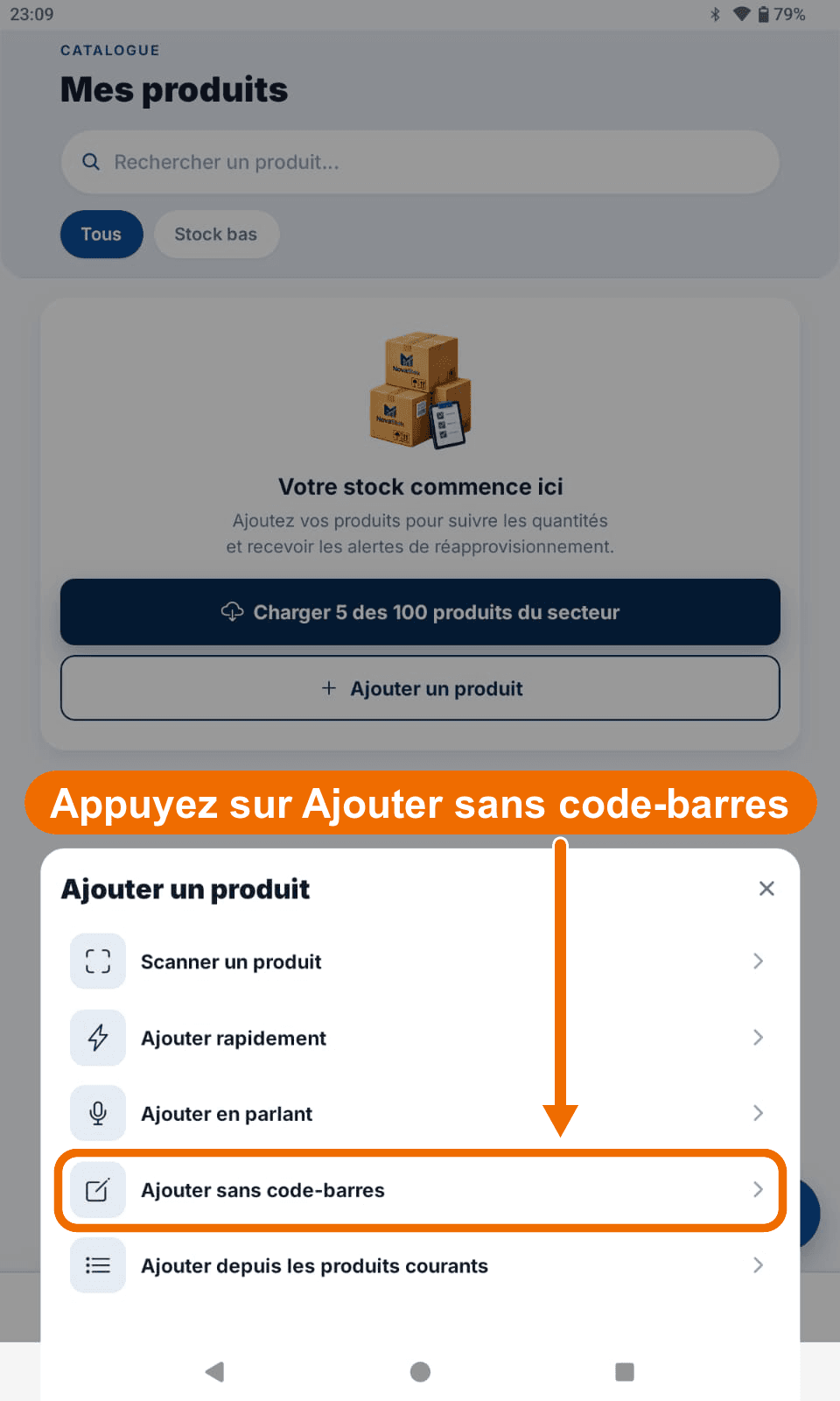 Feuille « Ajouter un produit » — Voir les méthodes d'ajout