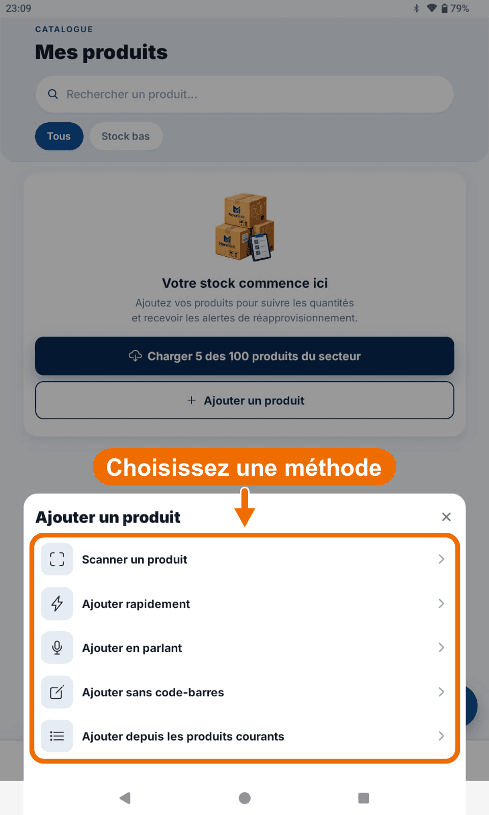 Feuille « Ajouter un produit » — Voir les méthodes d'ajout