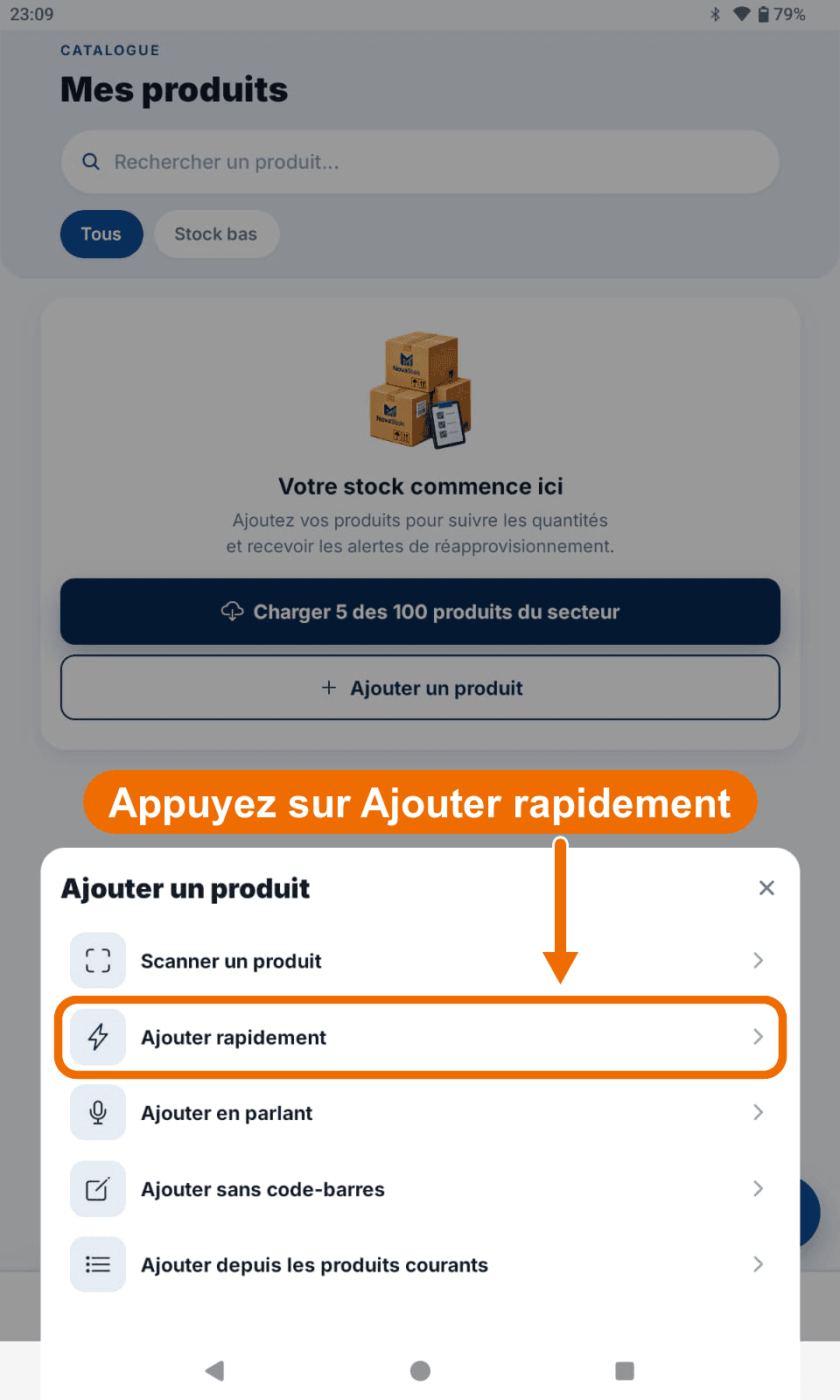 Feuille « Ajouter un produit » — Voir les méthodes d'ajout