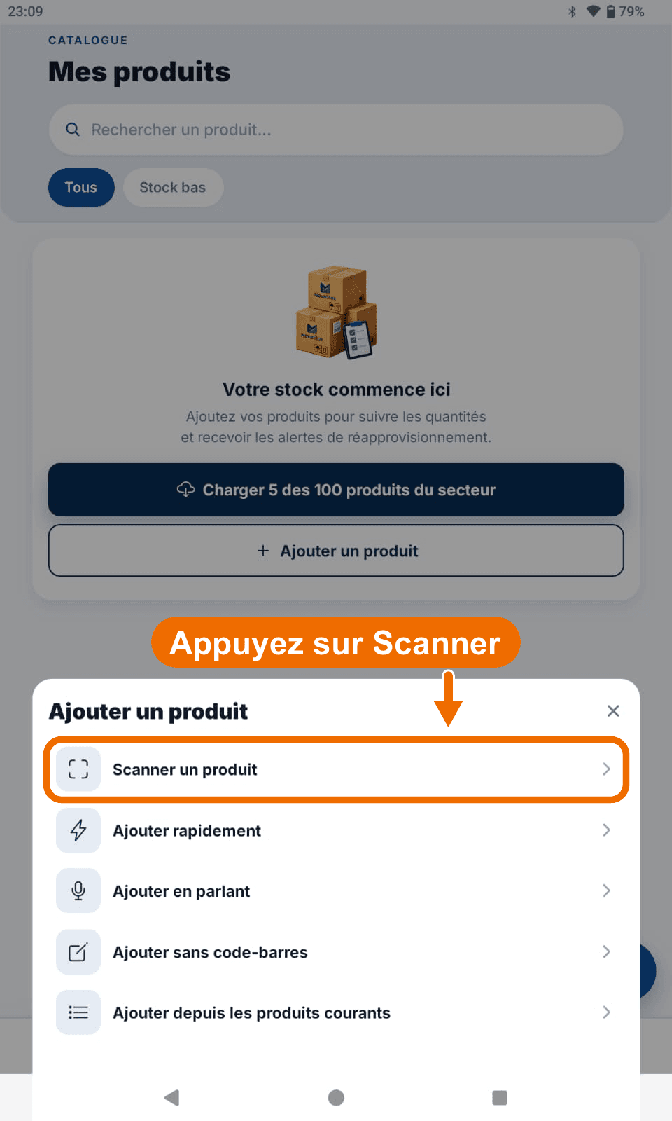 Feuille « Ajouter un produit » — Voir les méthodes d'ajout