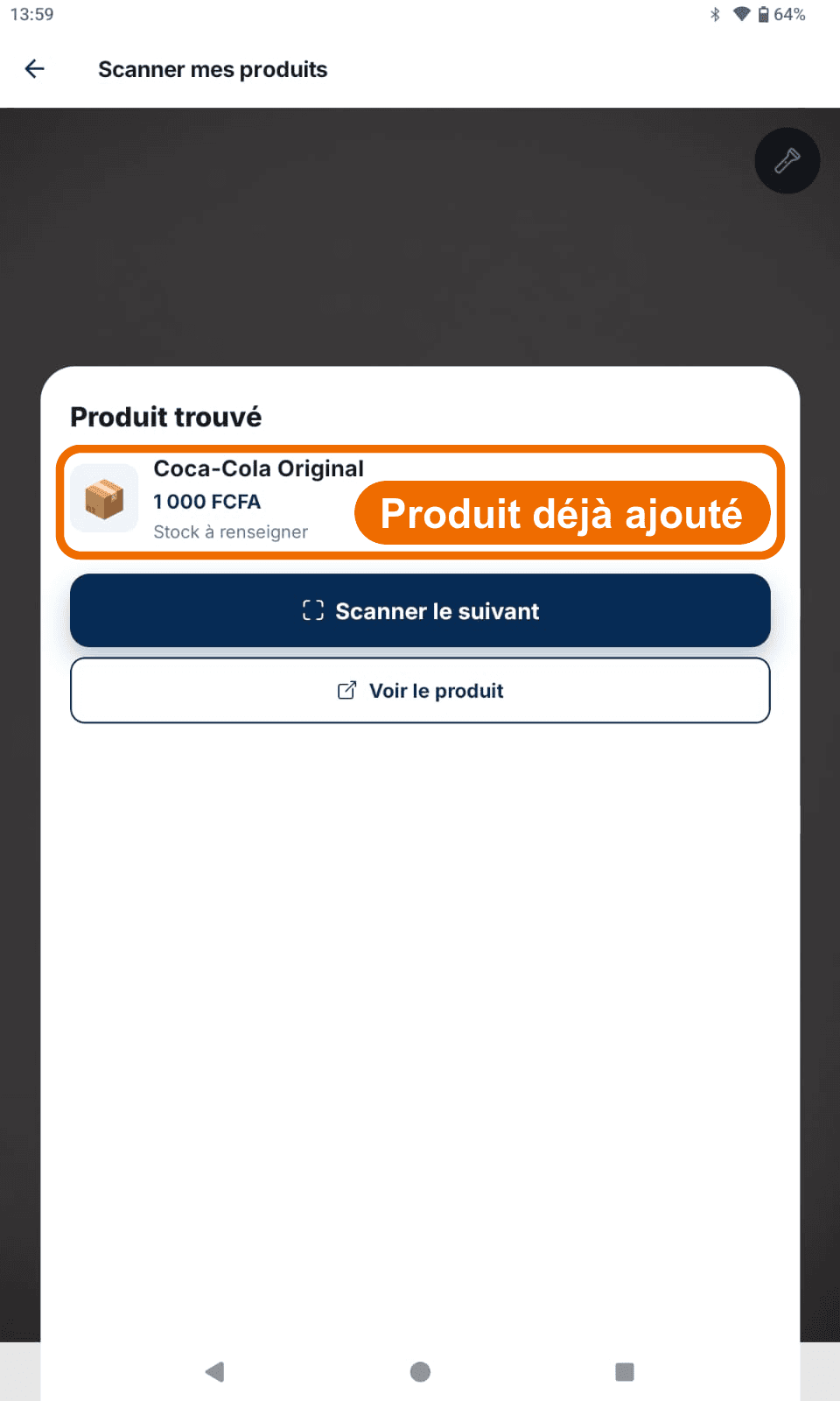 Fiche « Produit trouvé » — Reconnaître un produit déjà dans la boutique